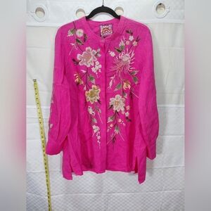 Johnny Was Fuchsia Floral Embroidered Tunic